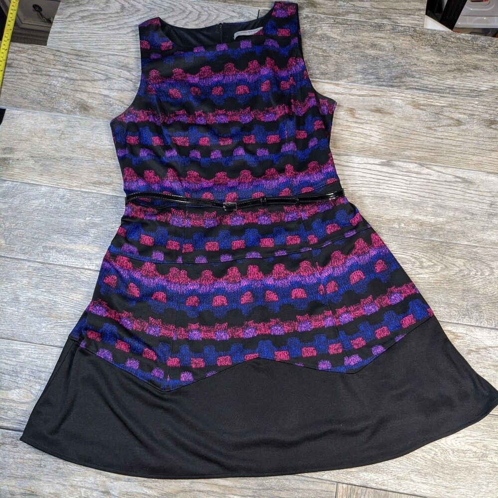 Women's Marc New York Sleeveless Dress Size 14 Black Multi Color Knee Length